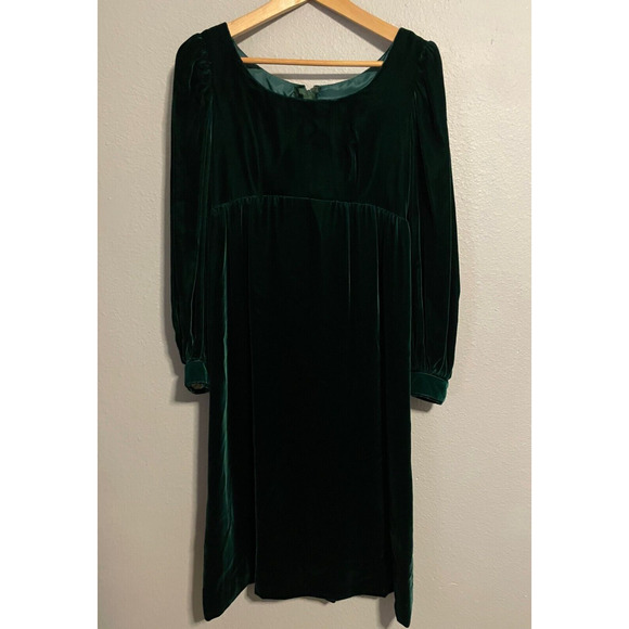 Vintage Handmade Womens Dress Medium Green Velvet Babydoll Princess Medieval - Picture 1 of 6